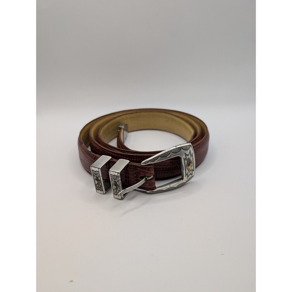Belt Master Genuine Italian Leather Mens 46 BrownSouthwest Gold/Silver Hardware